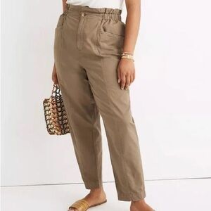 Madewell Olive Green High Waisted Paper Bag Pants - Elastic Waist Pull On Casual